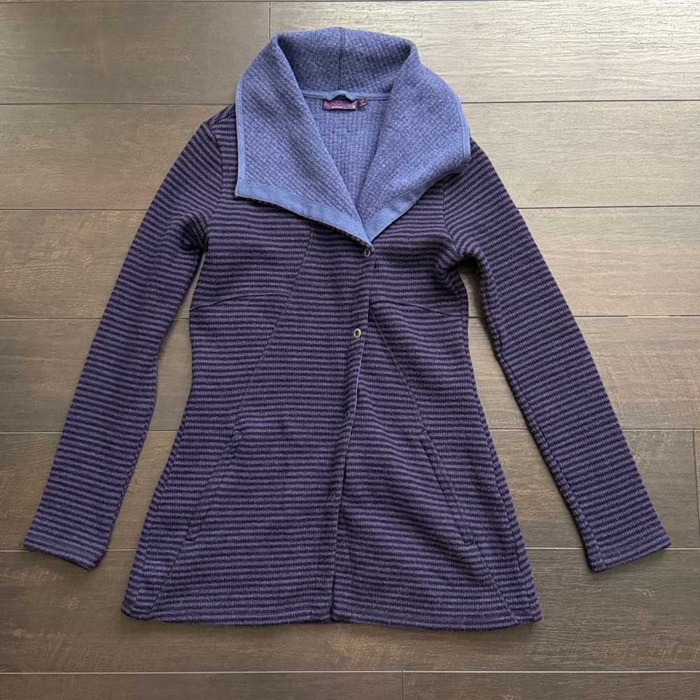 Prana Milana wool blend sweater jacket sized M fits like a Small- blue READ!!